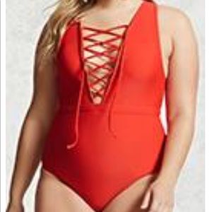 Coral lace up one piece swim suit